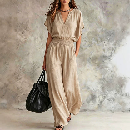 Completo Donna Elegante in Lino – Blusa e Pantaloni Palazzo