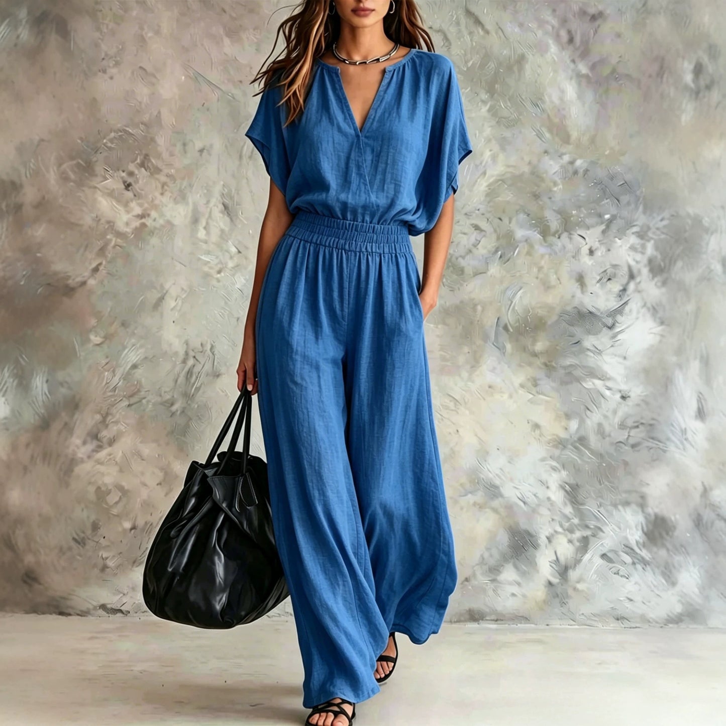 Completo Donna Elegante in Lino – Blusa e Pantaloni Palazzo