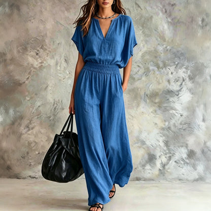 Completo Donna Elegante in Lino – Blusa e Pantaloni Palazzo
