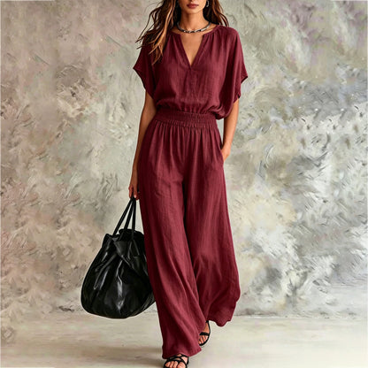 Completo Donna Elegante in Lino – Blusa e Pantaloni Palazzo