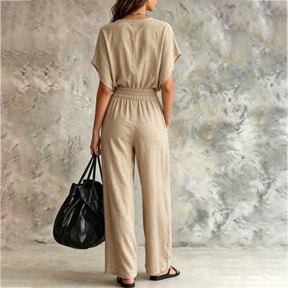 Completo Donna Elegante in Lino – Blusa e Pantaloni Palazzo