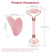 Natural Rose Quartz Jade Roller+Scraping Board Set Facial Massager Jade Stone Roller Gua Sha Face Lifting Massage Tool Skin Care