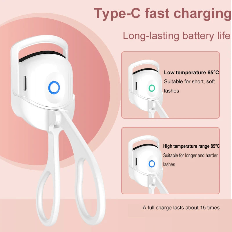 Heated Eyelashes Curler Portable USB Rechargeable Electric Eyelash Curler Quick Heating & Long Lasting Eyelashes Curling Effect