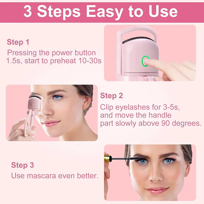 Heated Eyelashes Curler Portable USB Rechargeable Electric Eyelash Curler Quick Heating & Long Lasting Eyelashes Curling Effect