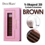 DeceMars V-shaped 3D Brown Eyelash Extensions 12 Rows/Tray