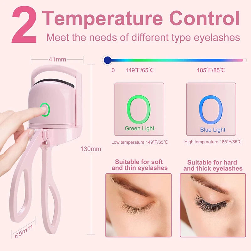 Heated Eyelashes Curler Portable USB Rechargeable Electric Eyelash Curler Quick Heating & Long Lasting Eyelashes Curling Effect