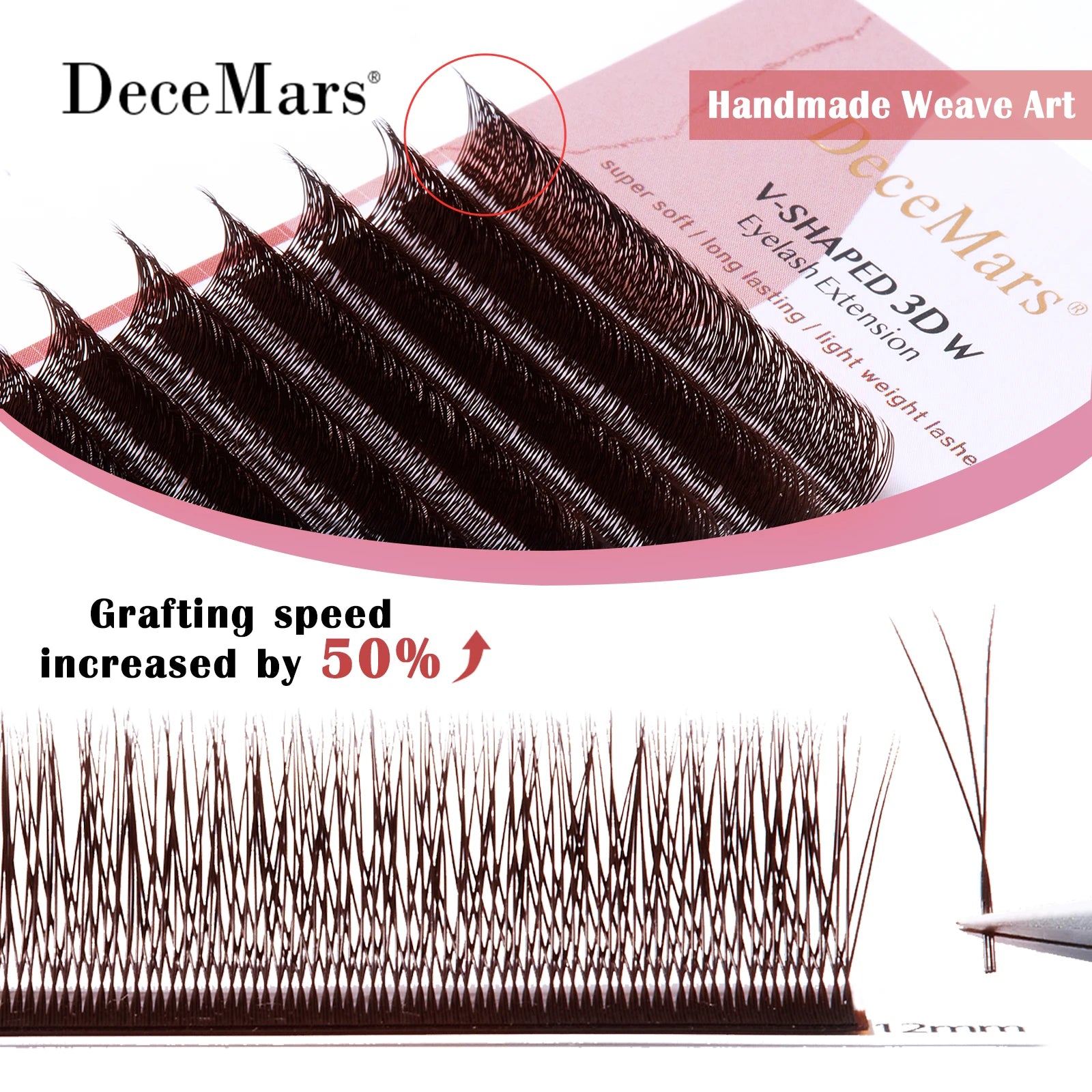 DeceMars V-shaped 3D Brown Eyelash Extensions 12 Rows/Tray